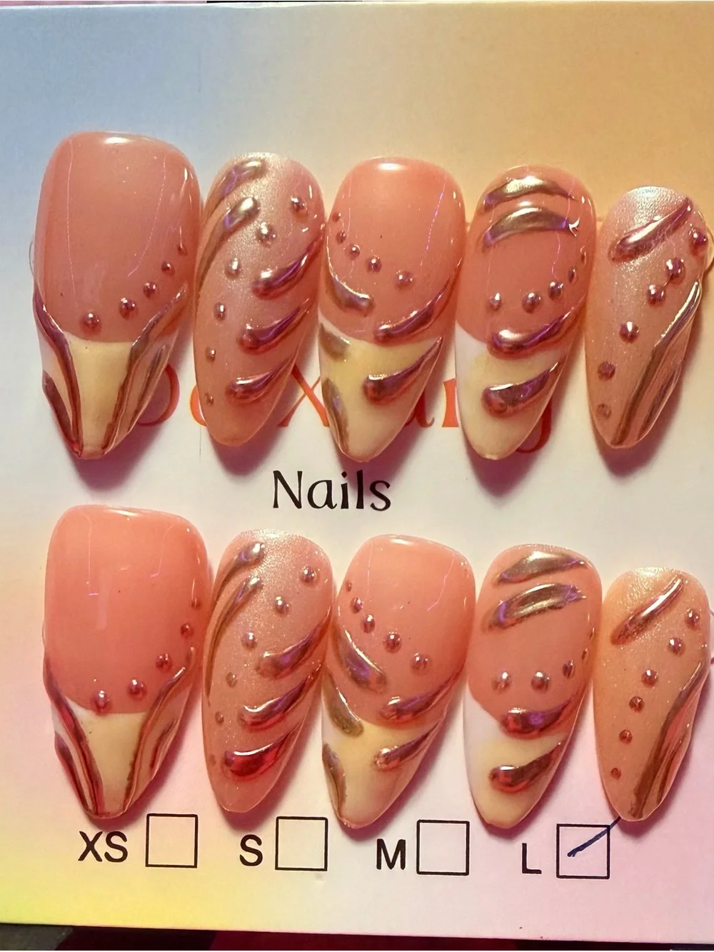 Peach Pink Sculpted Press-On Nails with Shimmer Accents